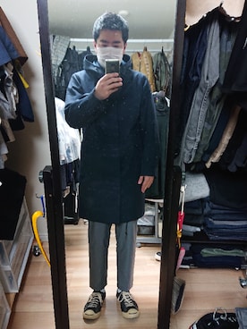 「SHIPS JET BLUE（シップスジェットブルー）のアイテム（ステンカラーコート）」を使った、高さん（メンズ・176cm）の冬コーディネート