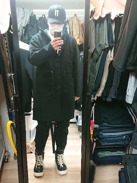 「RAF SIMONS（ラフシモンズ）のアイテム（モッズコート）」を使った、高さん（メンズ・176cm）の春コーディネート
