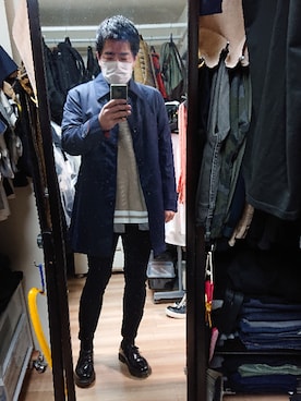 「SHIPS（シップス）のアイテム（ステンカラーコート）」を使った、高さん（メンズ・176cm）の春コーディネート