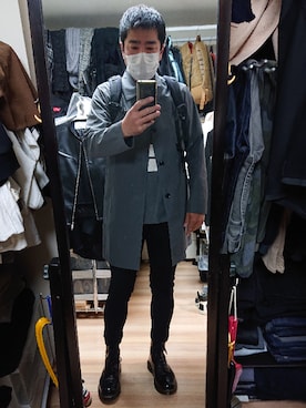 「STUDIOUS（ステュディオス）のアイテム（ステンカラーコート）」を使った、高さん（メンズ・176cm）の秋コーディネート