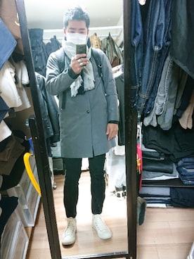 「STUDIOUS（ステュディオス）のアイテム（ステンカラーコート）」を使った、高さん（メンズ・176cm）の冬コーディネート