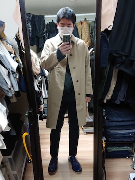 「STUDIOUS（ステュディオス）のアイテム（ステンカラーコート）」を使った、高さん（メンズ・176cm）の冬コーディネート