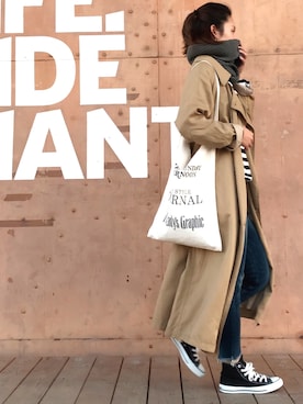 「Ungrid（アングリッド）のインディゴフレイドヘムストスリ（デニムパンツ）」を使った、arisuさん（レディース・165cm）の秋コーディネート