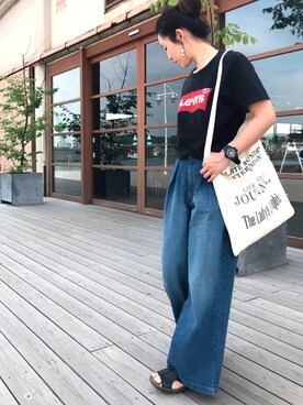 「TODAYFUL（トゥデイフル）のVintageトートバッグ（トートバッグ）」を使った、arisuさん（レディース・165cm）の夏コーディネート