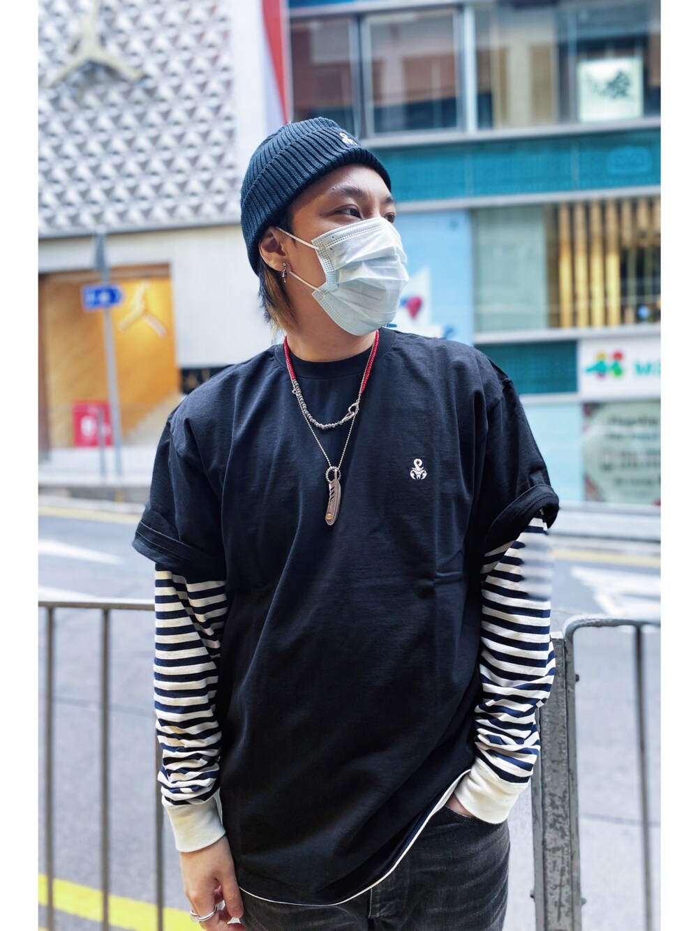 「ootd」｜「SOPHNET.のアイテム（Tシャツ/カットソー、ブラック系）」を使った、Kyle  Mokさん（メンズ・170cm）の夏コーディネートの1枚目の写真