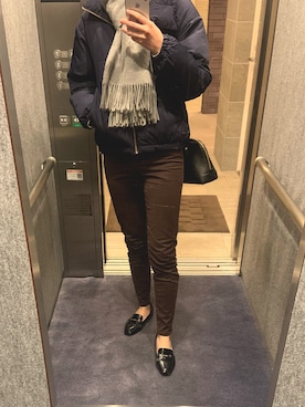 「GU（ジーユー）のアイテム（ダウンジャケット/コート、ブルー系）」を使った、KAGUYA さん（レディース・165cm）の冬コーディネート