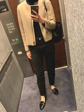 「ZARA（ザラ）のアイテム（デニムパンツ、ブラック系）」を使った、KAGUYA さん（レディース・165cm）の春コーディネート