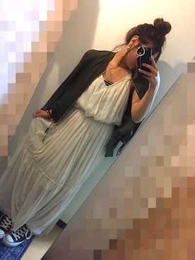 「H&M（エイチ・アンド・エム）のアイテム（ワンピース/ドレス、ホワイト系）」を使った、Jさん（レディース・155cm）の夏コーディネート