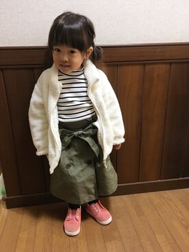 「BRANSHES（ブランシェス）のテレコボーダー長袖Tシャツ（Tシャツ/カットソー）」を使った、Rico's♡さん（キッズ・90cm）の冬コーディネート