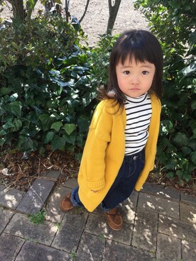 「BRANSHES（ブランシェス）のテレコボーダー長袖Tシャツ（Tシャツ/カットソー）」を使った、Rico's♡さん（キッズ・90cm）の春コーディネート