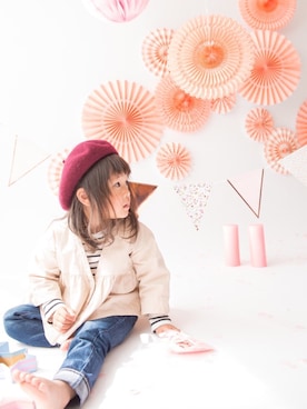 「BRANSHES（ブランシェス）のテレコボーダー長袖Tシャツ（Tシャツ/カットソー）」を使った、Rico's♡さん（キッズ・90cm）の春コーディネート