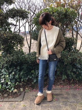 「ムートンブーツ」｜「アイテム（MA-1）」を使った、Rico's♡さん（レディース・152cm）の冬コーディネート