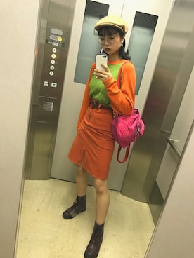 「ミニリュック」｜「アイテム（ハンチング/ベレー帽）」を使った、ayさん（レディース・166cm）の秋コーディネート