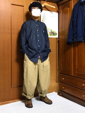 「BLUE BLUE（ブルーブルー）のアイテム（ハンチング/ベレー帽）」を使った、り ょ うさん（メンズ・165cm）の秋コーディネート