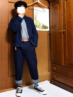 「BLUE BLUE（ブルーブルー）のアイテム（ハンチング/ベレー帽）」を使った、り ょ うさん（メンズ・165cm）の秋コーディネート