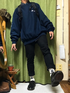 「くつした」｜「アイテム（スウェット）」を使った、り ょ うさん（メンズ・165cm）の冬コーディネート