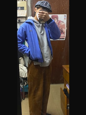 「oversize」｜「アイテム（キャスケット）」を使った、Kin nnnnさん（メンズ・170cm）の冬コーディネート