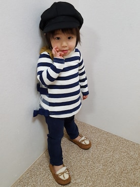 「ボーター」｜「アイテム（モカシン/デッキシューズ）」を使った、はるみこさん（キッズ・80cm）の冬コーディネート