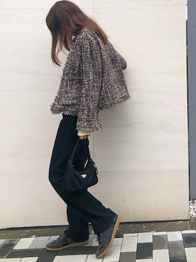 「マルジェラ」｜「アイテム（ノーカラージャケット）」を使った、satocoさん（レディース・165cm）の秋コーディネート