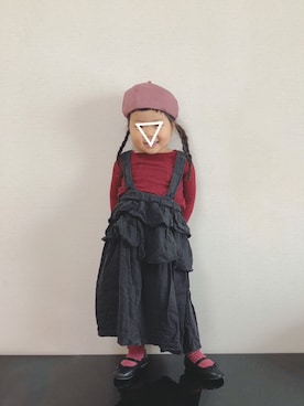 「ワインレッド」｜「アイテム（オールインワン・サロペット）」を使った、𓅿yzk𓅿さん（キッズ・90cm）の秋コーディネート