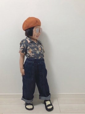 「テラコッタ」｜「アイテム（ハンチング/ベレー帽）」を使った、𓅿yzk𓅿さん（キッズ・90cm）の春コーディネート