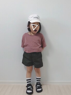 「ボーダーソックス」｜「アイテム（サンダル）」を使った、𓅿yzk𓅿さん（キッズ・90cm）の夏コーディネート
