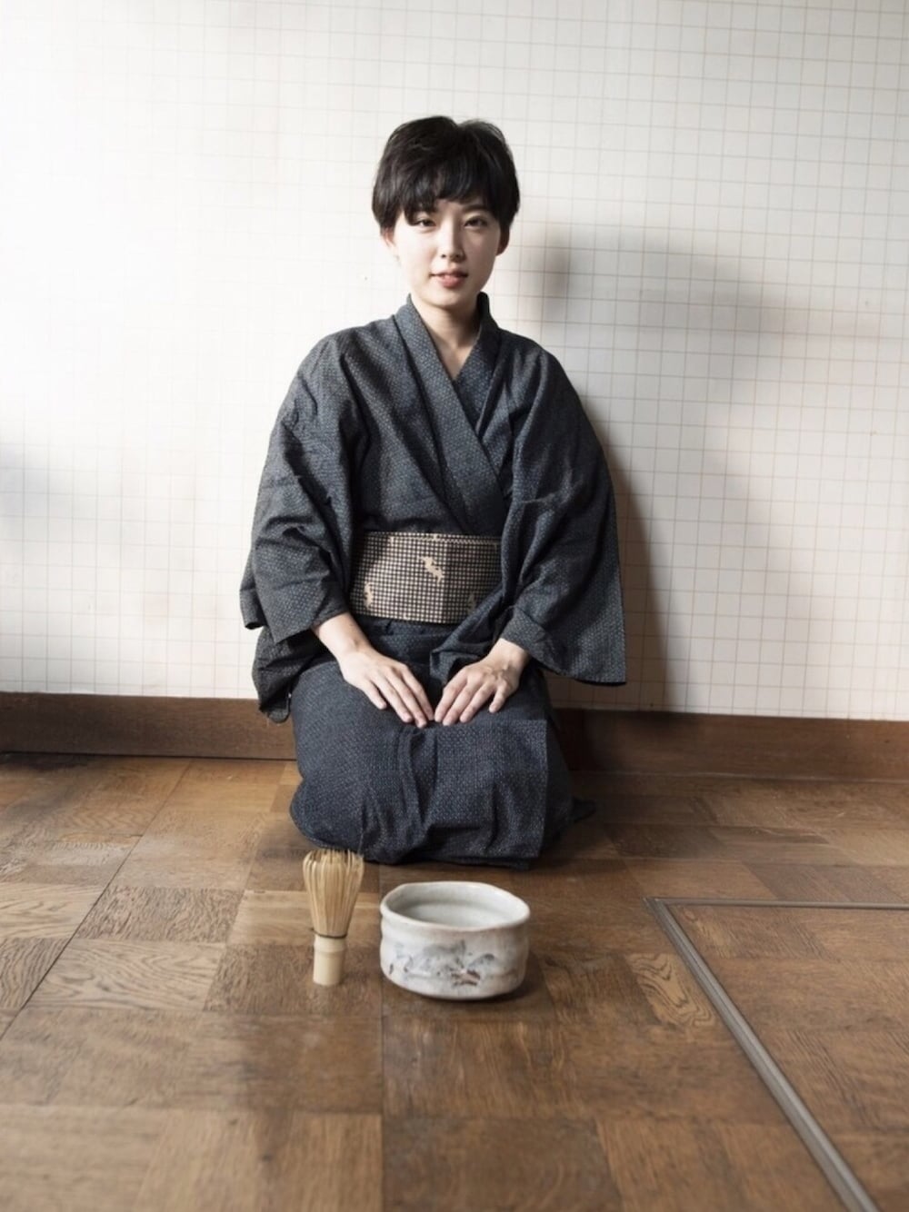 「summer、お茶会、メンズライク、ゆかた、fashion、simple、抹茶、Japan」｜「茶筅のアイテム（その他、ベージュ系）」を使った、☆さん（レディース・163cm）の夏コーディネートの1枚目の写真
