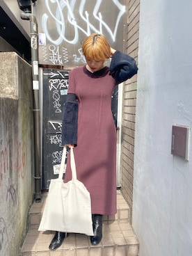 「アイテム（ワンピース、パープル系）」を使った、MIDWEST FUJIIさん（レディース・160cm）の秋コーディネート