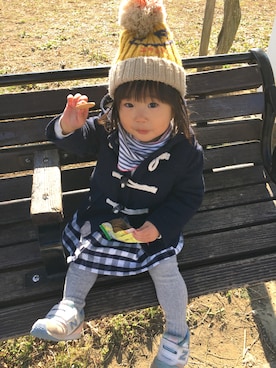 「チェックワンピース」｜「アイテム（ダッフルコート）」を使った、re*re*さん（キッズ・80cm）の冬コーディネート