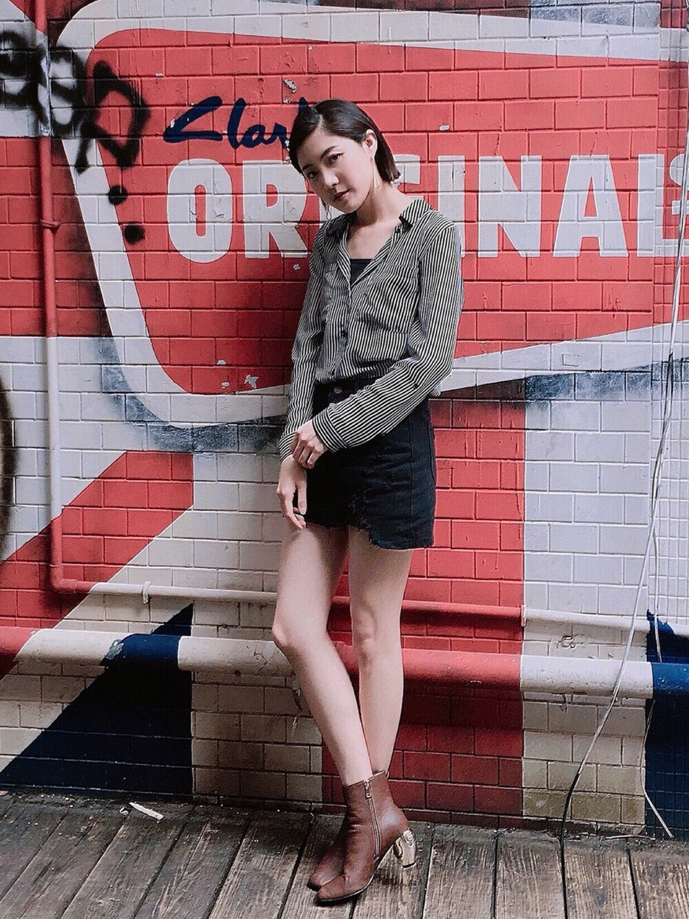 「ootd、outfit、summer、shoes、LOVE、fashion、Taiwan、TAIPEI、springstyle」｜「pinklipのアイテム（シューズ、ブラウン系）」を使った、Debby liuさん（レディース・163cm）の春コーディネートの1枚目の写真