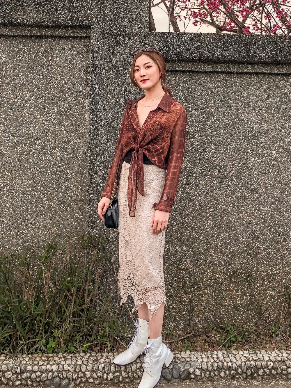「summer、spring、springstyle、ootd、fashion」｜「mercci22のアイテム（スカート、ベージュ系）」を使った、Debby liuさん（レディース・163cm）の冬コーディネートの1枚目の写真