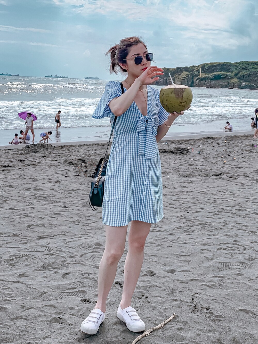 「summer、fashion、ootd、BEAUTY&YOUTH UNITED ARROWS、blue、SUPERGA、SEA」｜「Sheinのアイテム（ワンピース/ドレス、ブルー系）」を使った、Debby liuさん（レディース・163cm）の夏コーディネートの1枚目の写真