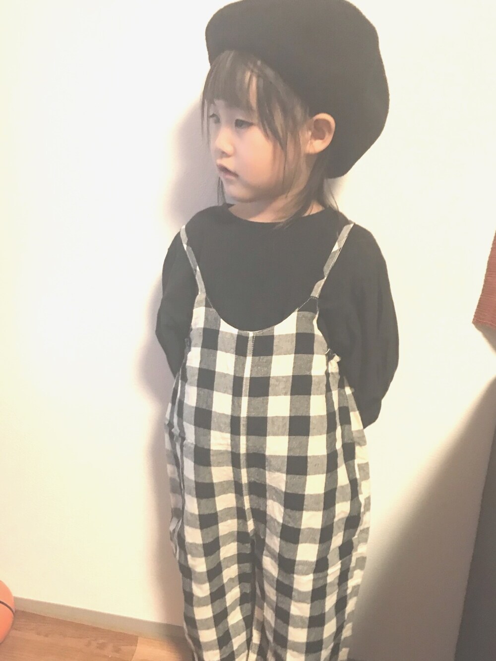 「平成最後のWEARISTAセンバツ、キッズファッション、カジュアル、女の子コーデ、シンプル、カジュアルコーデ、きれいめカジュアル、チェック、サロペット」｜「Birthdayのアイテム（つなぎ/オールインワン、その他）」を使った、a☺︎piiさん（キッズ・100cm）の春コーディネートの1枚目の写真