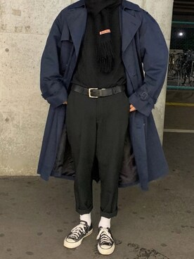 「YSL（ワイエスエル）のアイテム（ステンカラーコート）」を使った、こんちゃーんさん（メンズ・174cm）の冬コーディネート