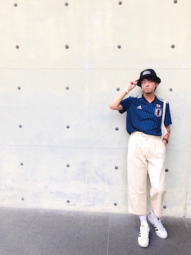 「5（ファイブ）のアイテム（チノパンツ）」を使った、ひょこさん（メンズ・178cm）の夏コーディネート
