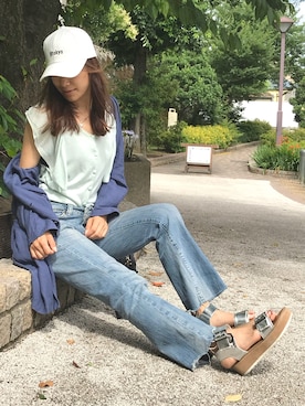 「NANO universe（ナノユニバース）のアイテム（カバーオール）」を使った、萌美さん（レディース・162cm）の夏コーディネート