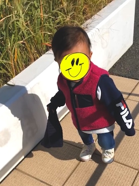 「FILA（フィラ）のアイテム（スウェット）」を使った、mkさん（キッズ・80cm）の秋コーディネート