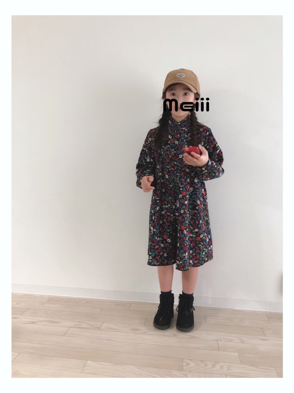 「女の子、小学生、女の子コーデ、おしゃれさんと繋がりたい、娘コーデ、キッズコーデ、キッズファッション、ワンピース、花柄、花柄ワンピース」｜「Right-onの【MPS】花柄ワンピース（ワンピース、ブルー系）」を使った、*☻meiii☻*さん（キッズ・120cm）の春コーディネートの1枚目の写真