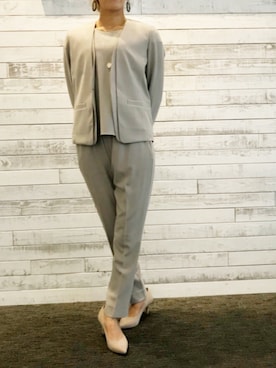 「スリーピース」｜「アイテム（ノーカラージャケット）」を使った、Michiru Abeさん（レディース・152cm）の春コーディネート