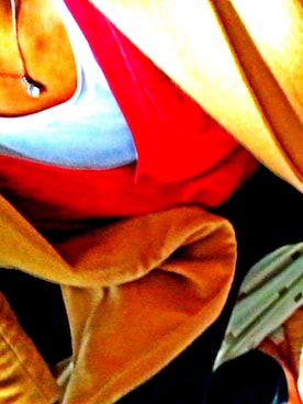 「no brand（ノーブランド）のアイテム（カーディガン/ボレロ、レッド系）」を使った、❶さん（メンズ・175cm）の冬コーディネート