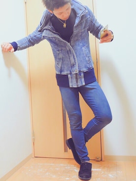 「no brand（ノーブランド）のアイテム（ジャケット/アウター、ブルー系）」を使った、❶さん（メンズ・175cm）の春コーディネート