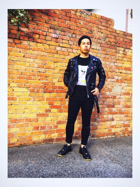 「ストリートファッション」｜「アイテム（ライダースジャケット）」を使った、エディター TAKAさん（メンズ・173cm）の秋コーディネート