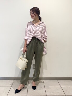 「BARNYARDSTORM（バンヤードストーム）のBARNYARDSTORM / シルクストライプシャツ（シャツ/ブラウス、ピンク系）」を使った、mymymy1103さん（レディース・159cm）の夏コーディネート