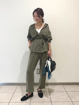 「BARNYARDSTORM（バンヤードストーム）のBARNYARDSTORM / Fibrilオーバーシャツ（Tシャツ/カットソー、グリーン系）」を使った、mymymy1103さん（レディース・159cm）の夏コーディネート