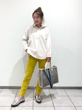 「BARNYARDSTORM（バンヤードストーム）のBARNYARDSTORM / ニードルパンチパーカー（パーカー、ホワイト系）」を使った、mymymy1103さん（レディース・159cm）の秋コーディネート