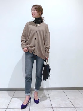 「BARNYARDSTORM（バンヤードストーム）のBARNYARDSTORM / ビッグサイズボタンカーデ（ニット/セーター、ベージュ系）」を使った、mymymy1103さん（レディース・159cm）の冬コーディネート