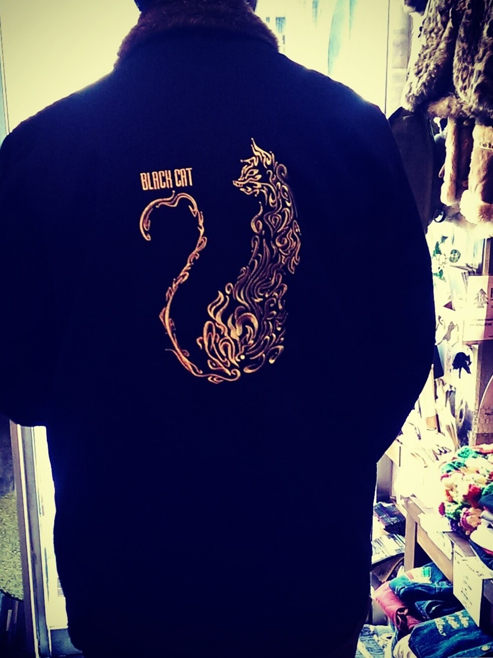 「black、MA-1、UNIQLO、BEAMS、kids、INGNI、moussy、blue、ootd、pink」｜「BLACK CAT　ジャケット（その他アウター、ブラック系）」を使った、愛知　BLACKCATヒロさん（メンズ・168cm）の冬コーディネートの1枚目の写真