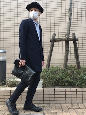 「帽子」｜「アイテム（クラッチバッグ）」を使った、YUUKI.Fさん（メンズ・176cm）の冬コーディネート