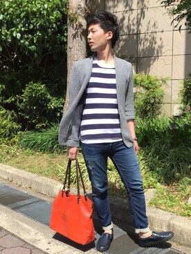 「アイテム（スリッポン、ブルー系）」を使った、YUUKI.Fさん（メンズ・176cm）の春コーディネート