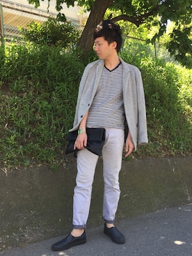 「アイテム（スリッポン、ブルー系）」を使った、YUUKI.Fさん（メンズ・176cm）の春コーディネート